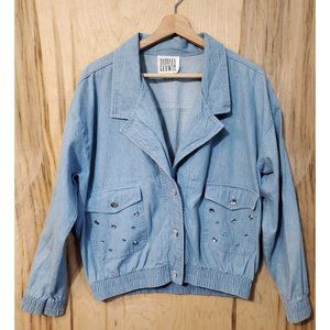 Barbara Gerwit Light Denim Jewel Accent Button Front Jacket Size Medium Vintage